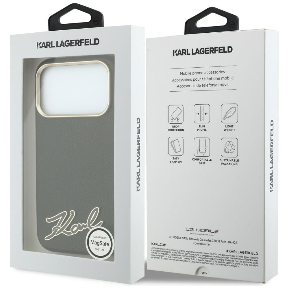 MagSafe-Hülle für Apple iPhone 18 Pro / 17 Pro, Karl Lagerfeld, geprägtes Harz-Signatur-Logo, Schwarz