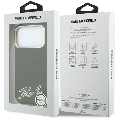 MagSafe-Hülle für Apple iPhone 18 Pro / 17 Pro, Karl Lagerfeld, geprägtes Harz-Signatur-Logo, Schwarz