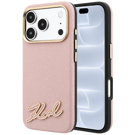 MagSafe-Hülle für Apple iPhone 18 Pro / 17 Pro, Karl Lagerfeld, geprägtes Harz-Signatur-Logo, Rosa