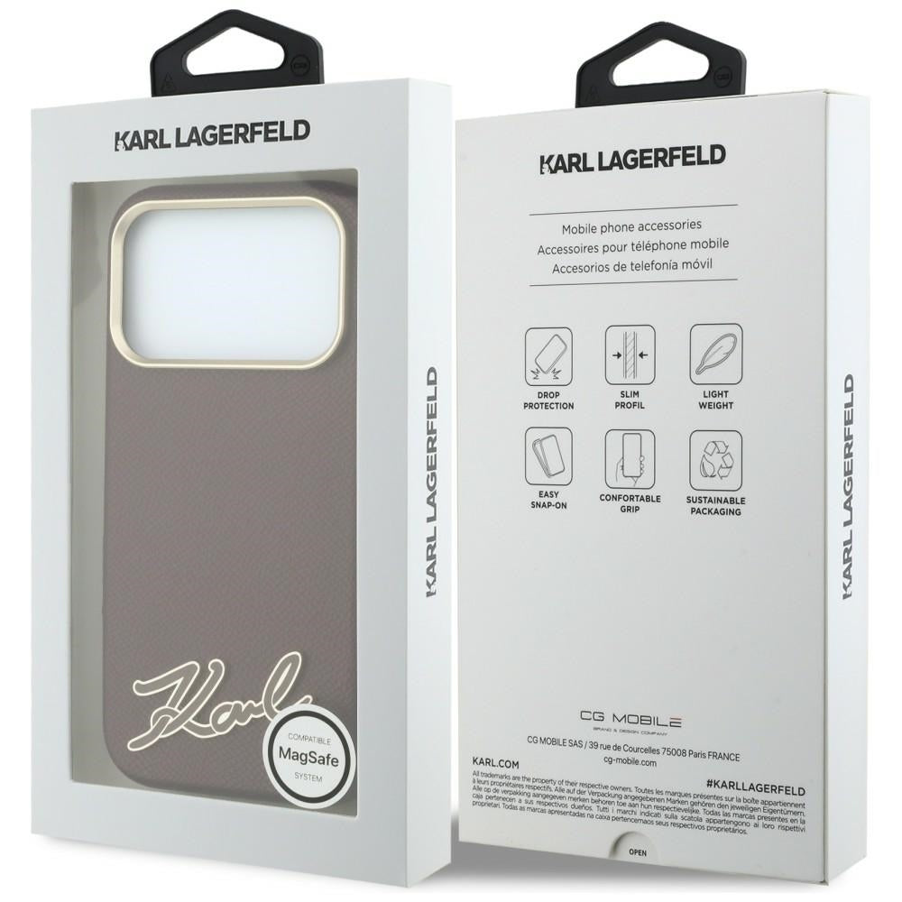 MagSafe-Hülle für Apple iPhone 18 Pro / 17 Pro, Karl Lagerfeld, geprägtes Harz-Signatur-Logo, Weinrot