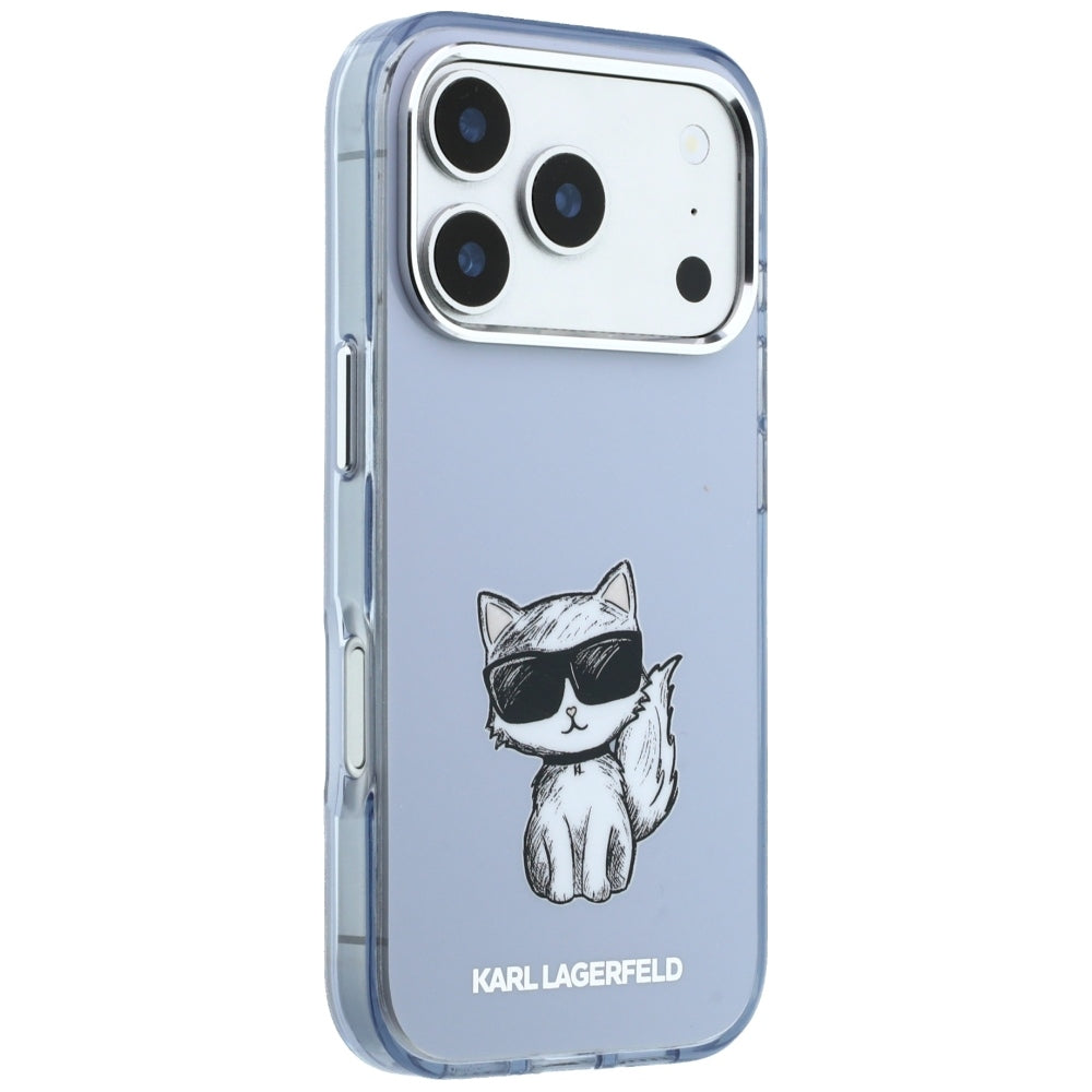 MagSafe-Hülle für Apple iPhone 18 Pro / 17 Pro, Karl Lagerfeld, IML Choupette Body Sketch Print, Blau
