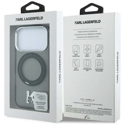 MagSafe Case for Apple iPhone 18 Pro / 17 Pro, Karl Lagerfeld, IML Ring Stand Kameo Metal, Black