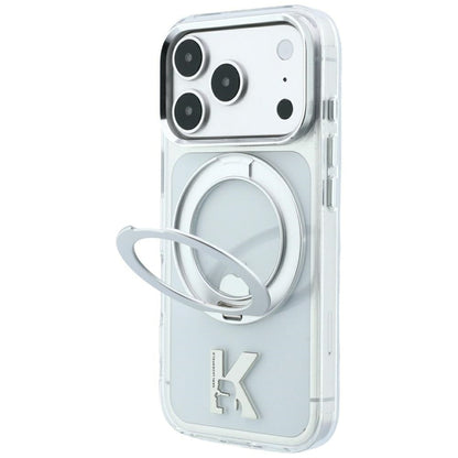 MagSafe-Hülle für Apple iPhone 18 Pro / 17 Pro, Karl Lagerfeld, IML Ring Stand Kameo Metall, Transparent
