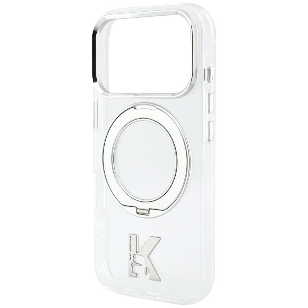 MagSafe-Hülle für Apple iPhone 18 Pro / 17 Pro, Karl Lagerfeld, IML Ring Stand Kameo Metall, Transparent