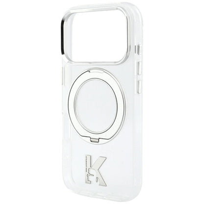 MagSafe-Hülle für Apple iPhone 18 Pro / 17 Pro, Karl Lagerfeld, IML Ring Stand Kameo Metall, Transparent