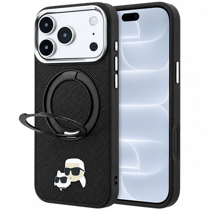 MagSafe-Hülle für Apple iPhone 18 Pro / 17 Pro, Karl Lagerfeld, Ring Stand 360 Karl & Choupette Pin, Schwarz