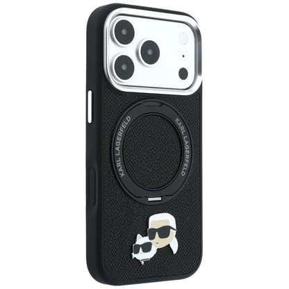 MagSafe-Hülle für Apple iPhone 18 Pro / 17 Pro, Karl Lagerfeld, Ring Stand 360 Karl & Choupette Pin, Schwarz