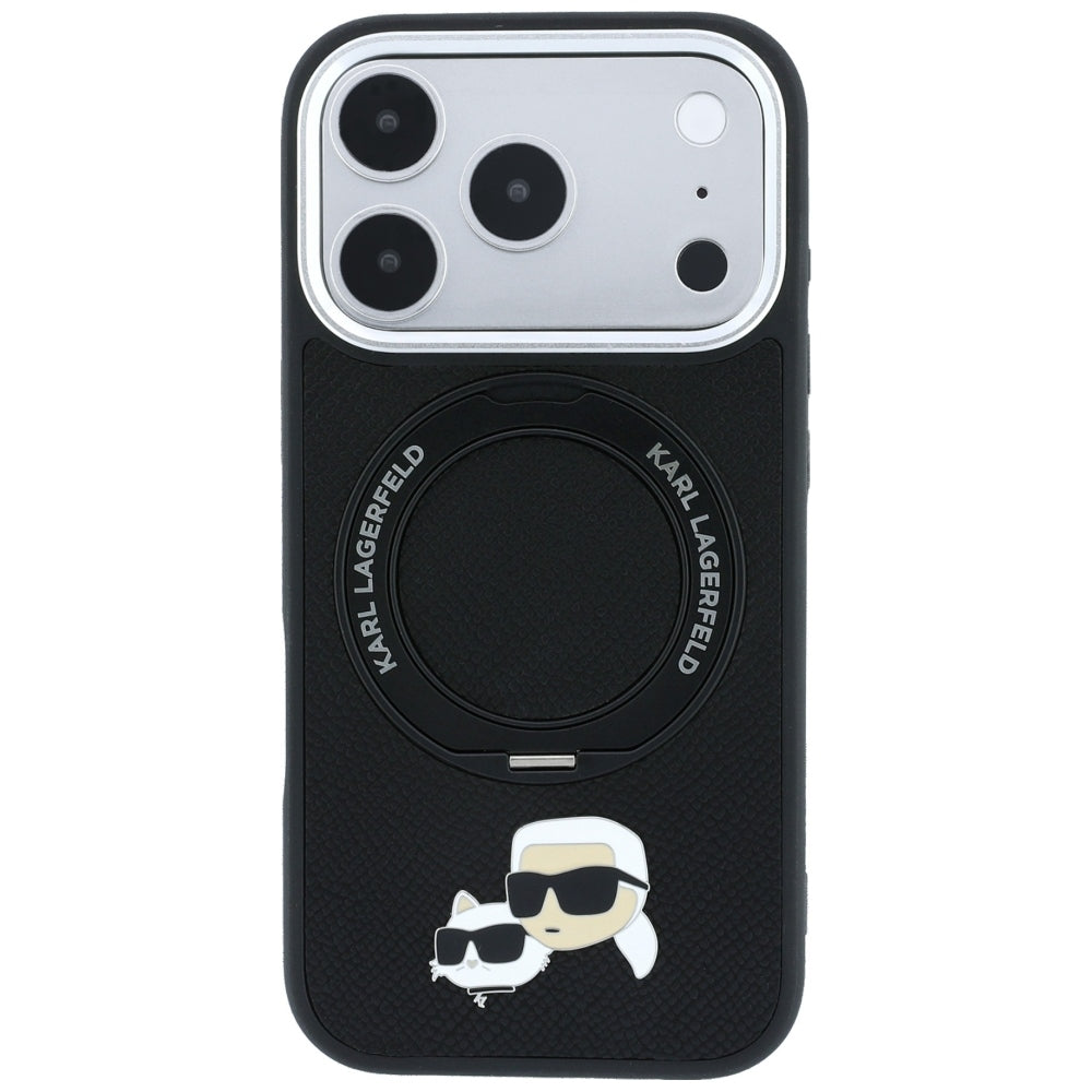 MagSafe-Hülle für Apple iPhone 18 Pro / 17 Pro, Karl Lagerfeld, Ring Stand 360 Karl & Choupette Pin, Schwarz