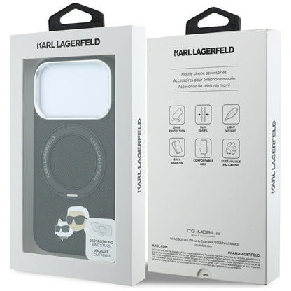 MagSafe-Hülle für Apple iPhone 18 Pro / 17 Pro, Karl Lagerfeld, Ring Stand 360 Karl & Choupette Pin, Schwarz