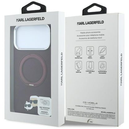 MagSafe Case for Apple iPhone 18 Pro / 17 Pro, Karl Lagerfeld, Ring Stand 360 Karl & Choupette Pin, Burgundy