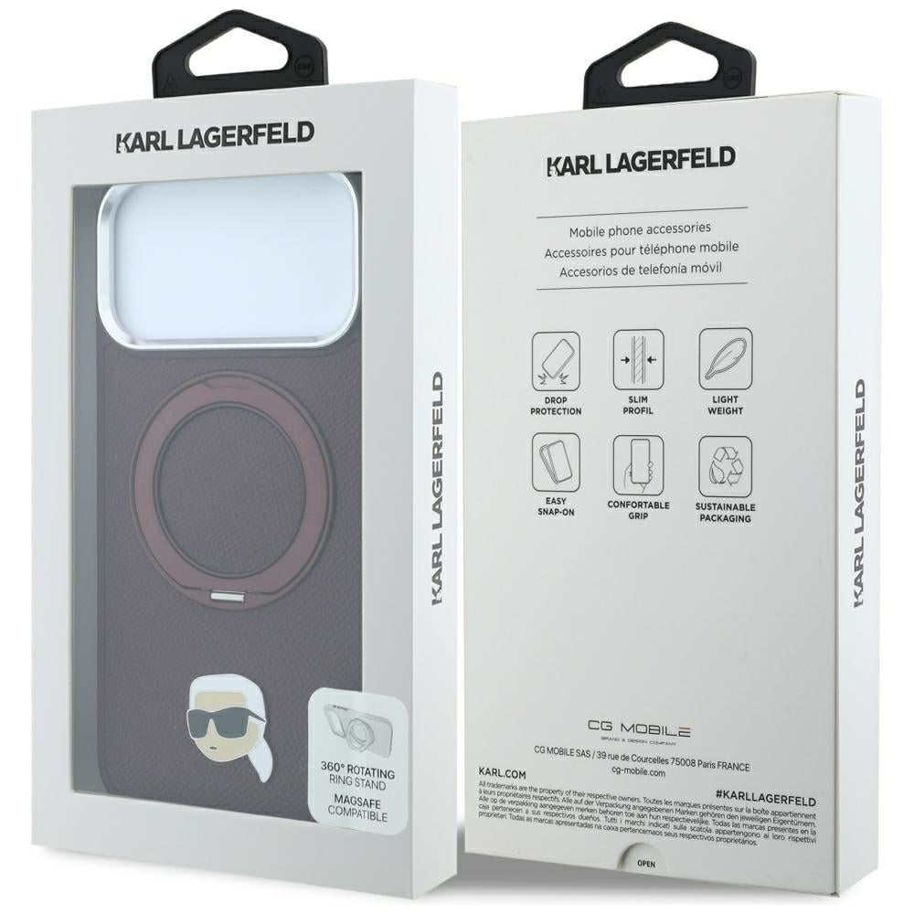 MagSafe-Hülle für Apple iPhone 18 Pro / 17 Pro, Karl Lagerfeld, Ring Stand 360 Karl Pin, Weinrot