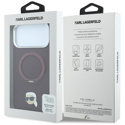 MagSafe-Hülle für Apple iPhone 18 Pro / 17 Pro, Karl Lagerfeld, Ring Stand 360 Karl Pin, Weinrot