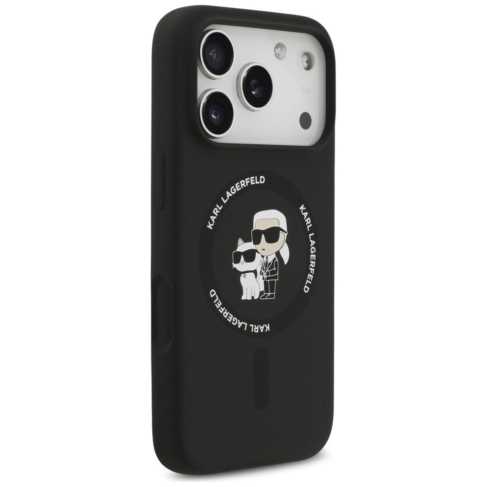 MagSafe-Hülle für Apple iPhone 18 Pro / 17 Pro, Karl Lagerfeld, Silicone Ring Karl & Choupette, Schwarz