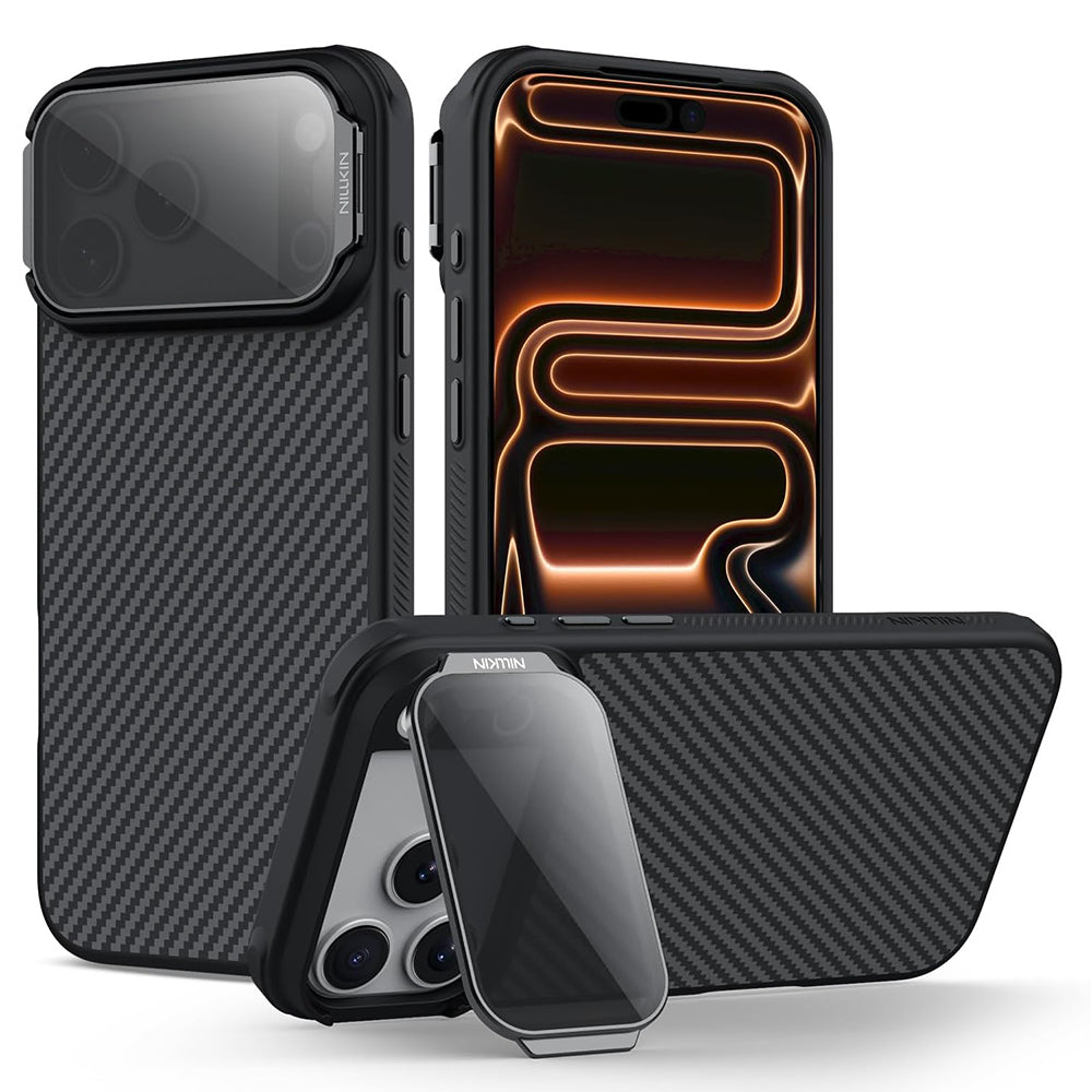 MagSafe-Hülle für Apple iPhone 18 Pro / 17 Pro, Nillkin, CarboProp mit transparentem schwarzem Objektivschutz, Schwarz