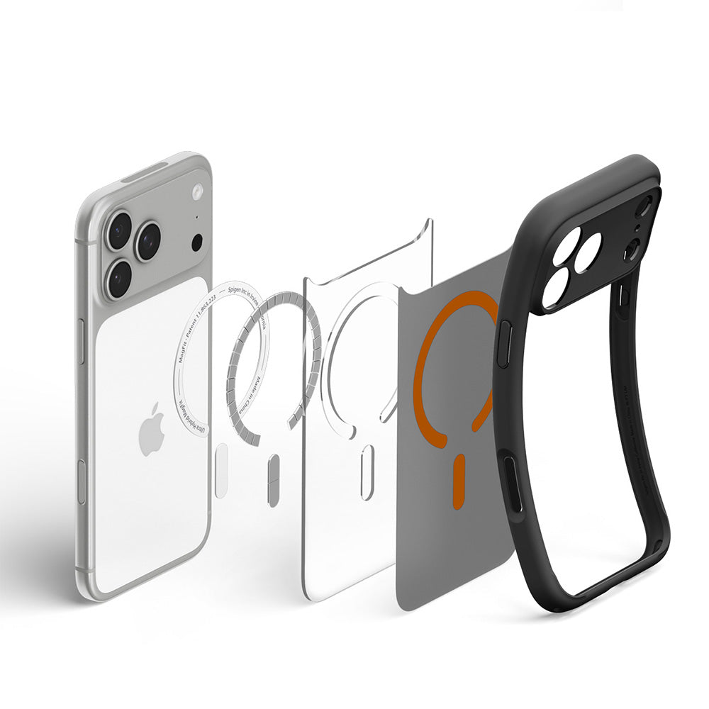 MagSafe-Hülle für Apple iPhone 18 Pro / 17 Pro, Spigen, Ultra Hybrid, Schwarz Orange Satin ACS12162