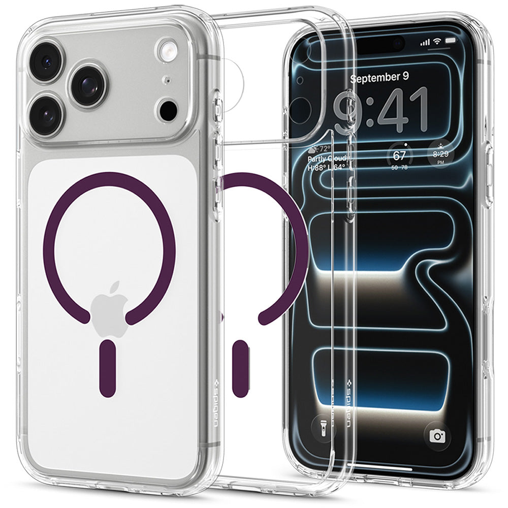 MagSafe-Hülle für Apple iPhone 18 Pro / 17 Pro, Spigen, Ultra Hybrid, Transparentes Burgunderrot ACS12335