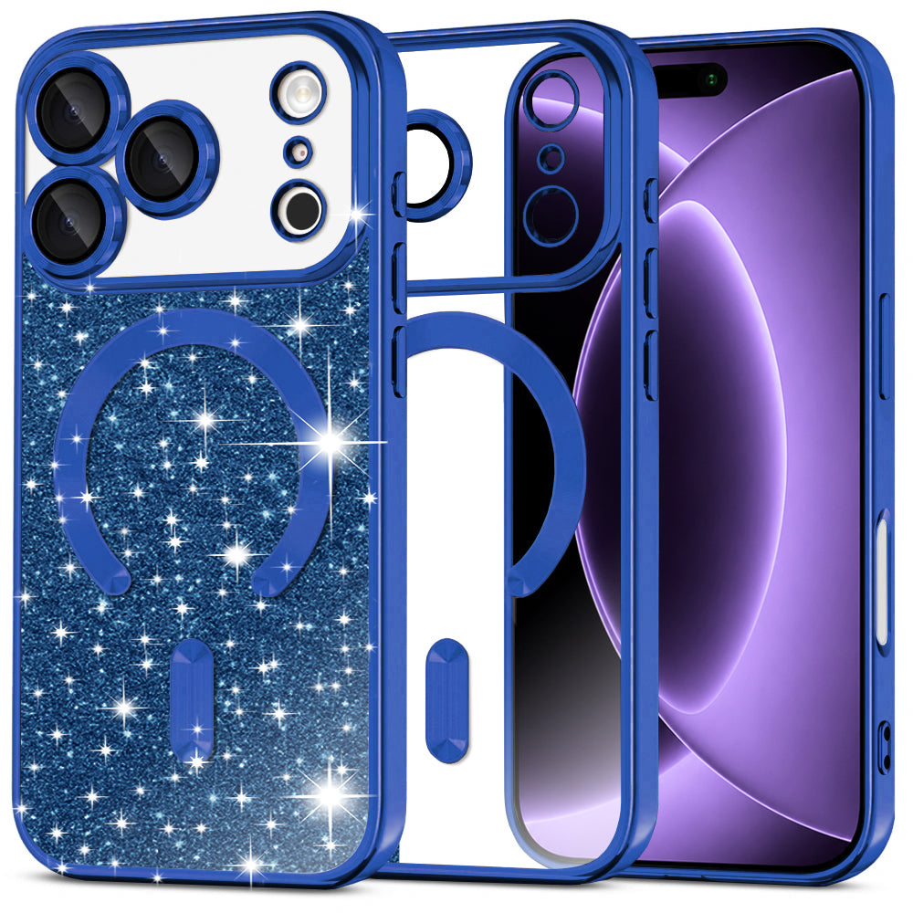 MagSafe-Hülle für Apple iPhone 18 Pro / 17 Pro, Techsuit, Luxury Glitter, Dunkelblau