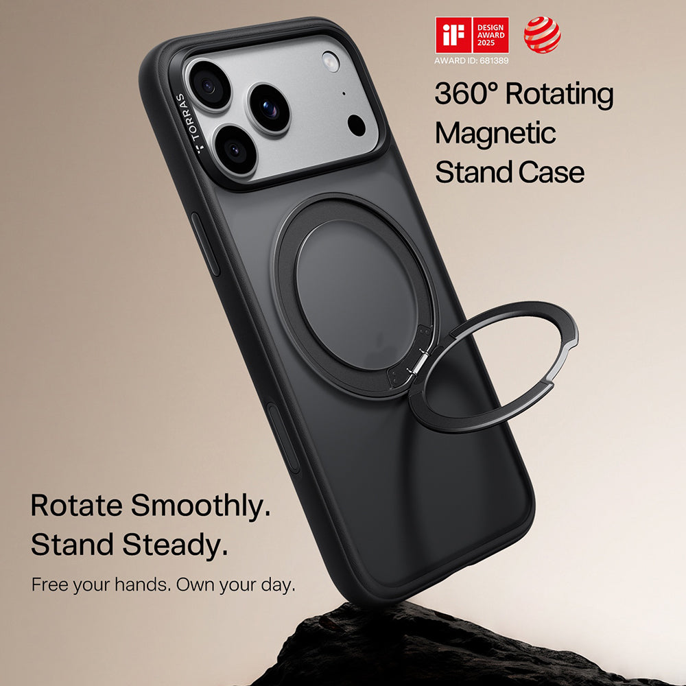 MagSafe-Hülle für Apple iPhone 18 Pro / 17 Pro, Torras, Ostand O1 Guardian, Schwarz