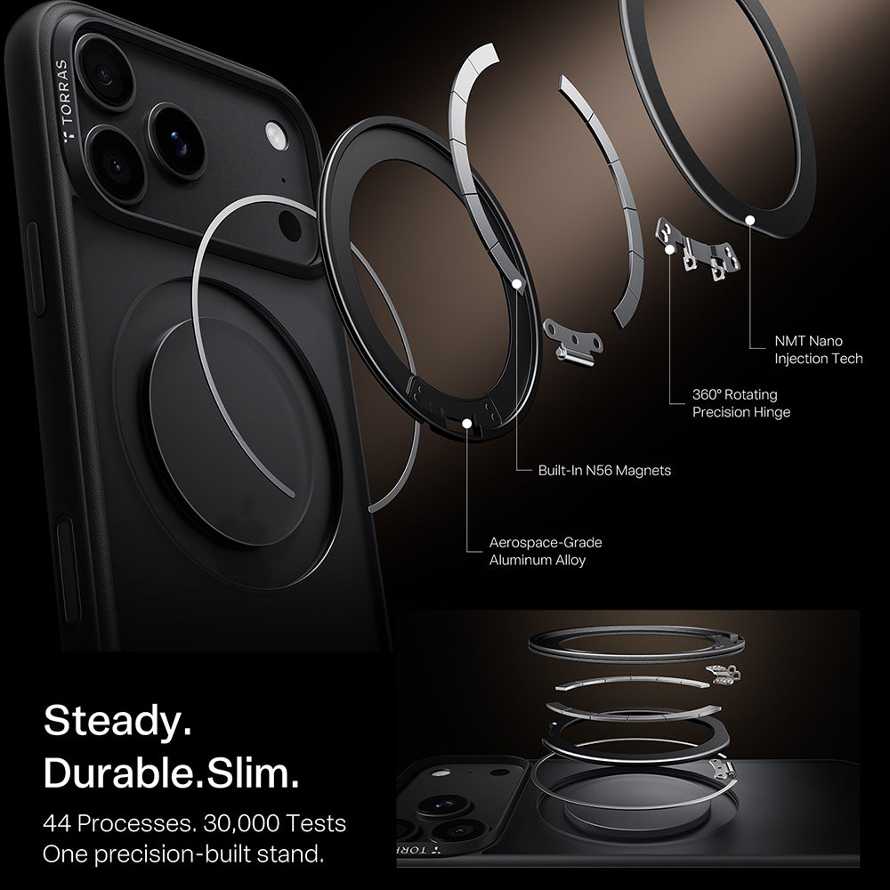 MagSafe-Hülle für Apple iPhone 18 Pro / 17 Pro, Torras, Ostand O1 Guardian, Schwarz