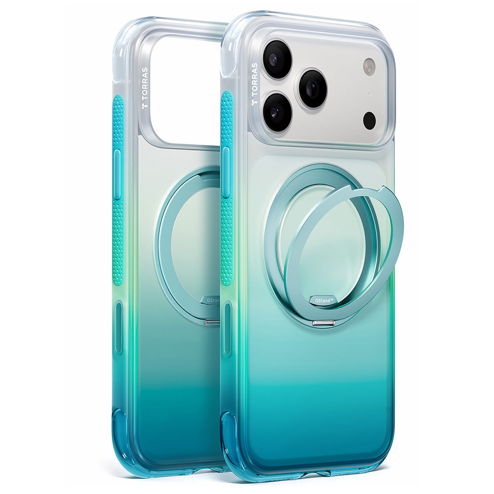 MagSafe-Hülle für Apple iPhone 18 Pro / 17 Pro, Torras, Ostand O3 Air Gradient, Grün Blau
