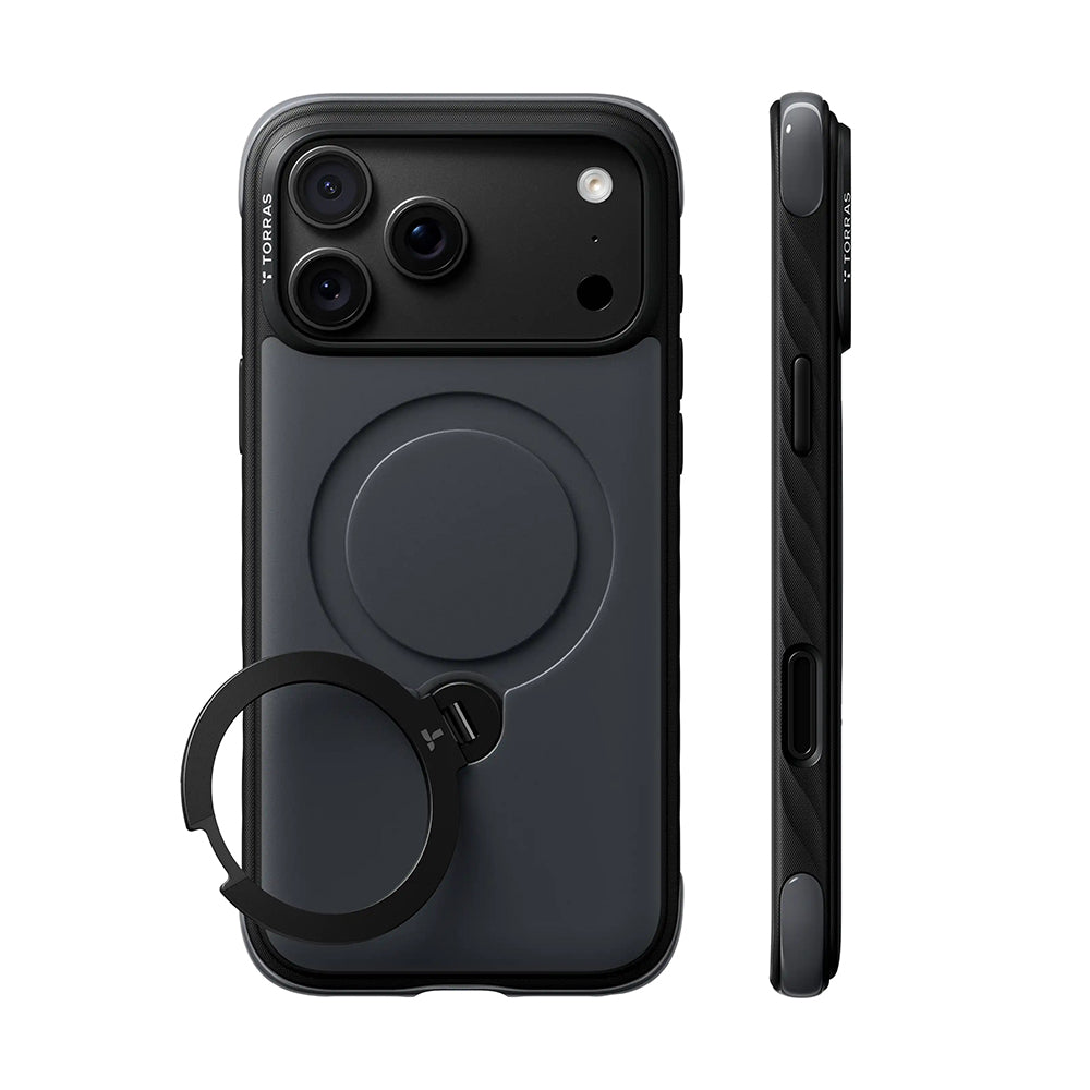 MagSafe-Hülle für Apple iPhone 18 Pro / 17 Pro, Torras, Ostand Q3 Rugged, Schwarz