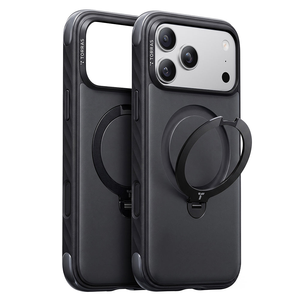 MagSafe-Hülle für Apple iPhone 18 Pro / 17 Pro, Torras, Ostand Q3 Rugged, Schwarz