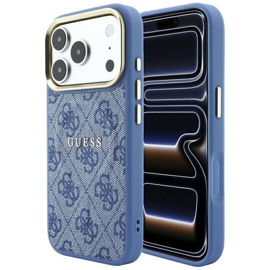 MagSafe-Hülle für Apple iPhone 18 Pro Max / 17 Pro Max, Guess, 4G Embossed Classic, Blau