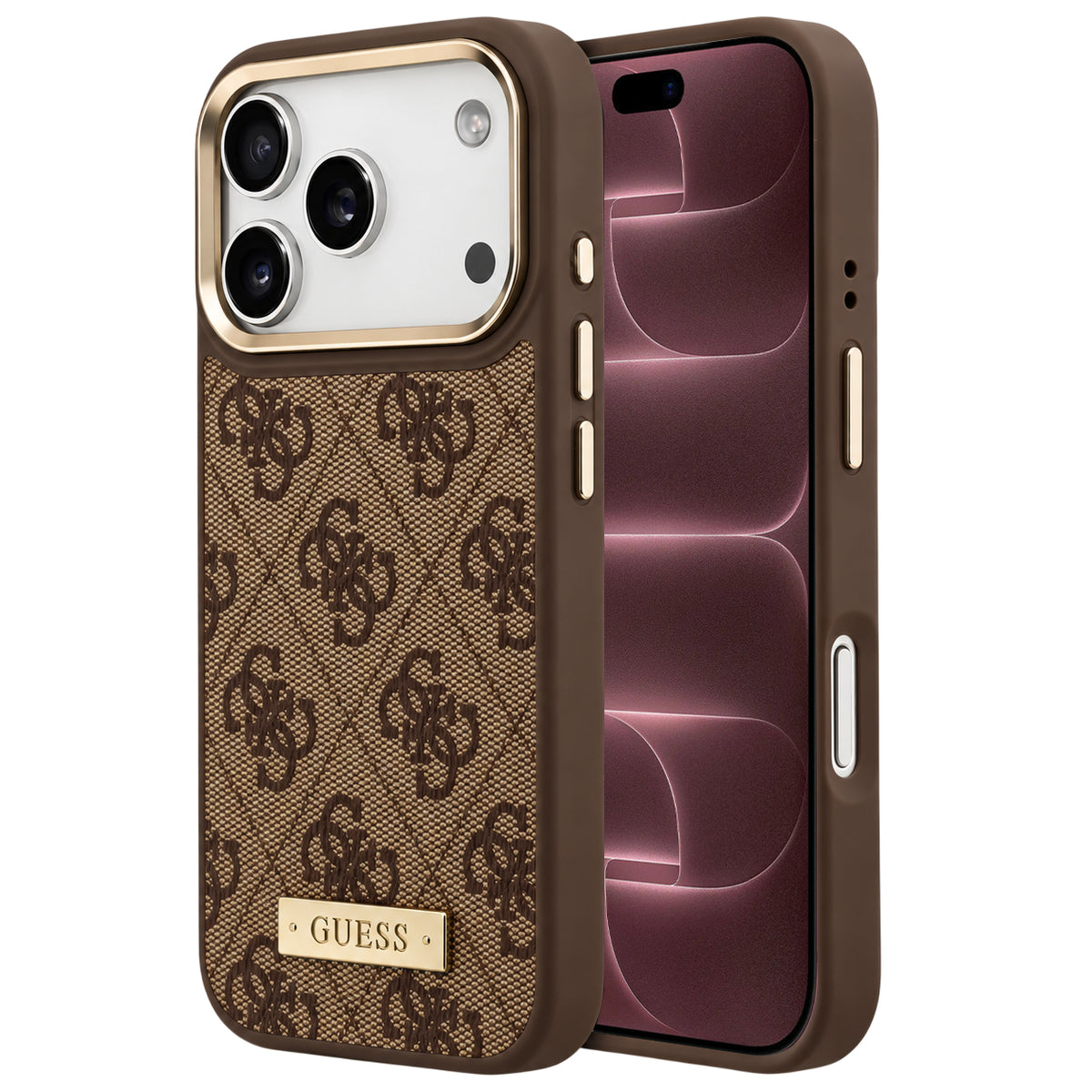 MagSafe Case for Apple iPhone 18 Pro Max / 17 Pro Max, Guess, 4G Logo Plate, Brown
