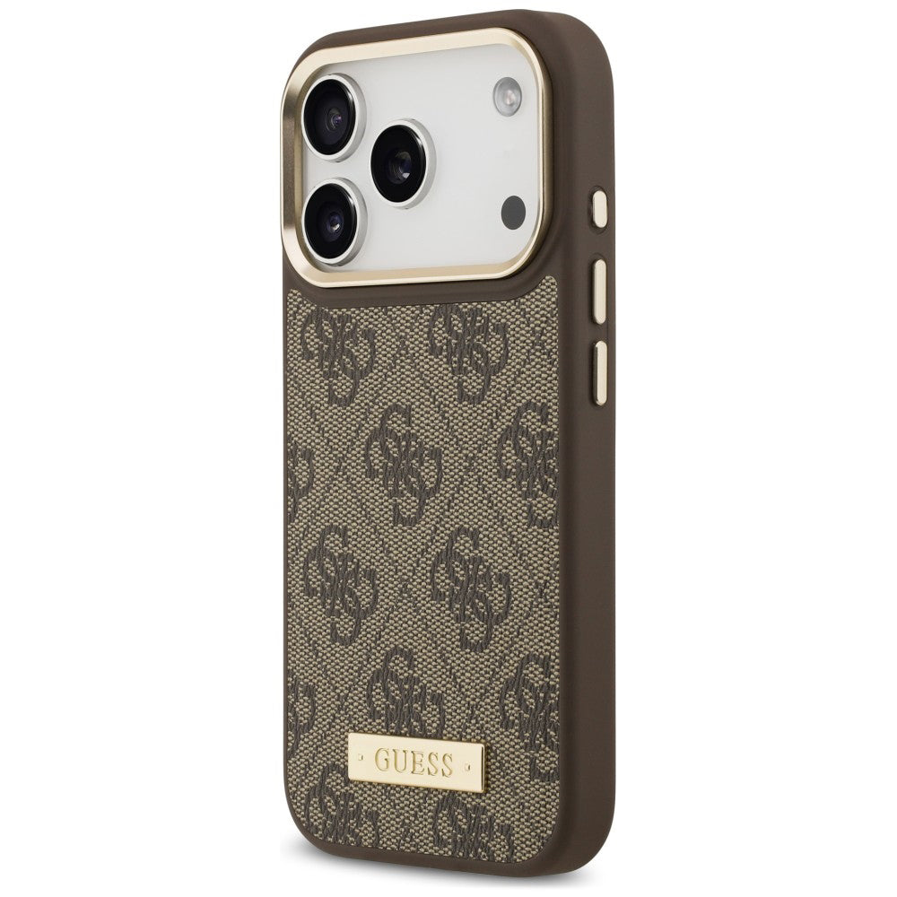 MagSafe Case for Apple iPhone 18 Pro Max / 17 Pro Max, Guess, 4G Logo Plate, Brown