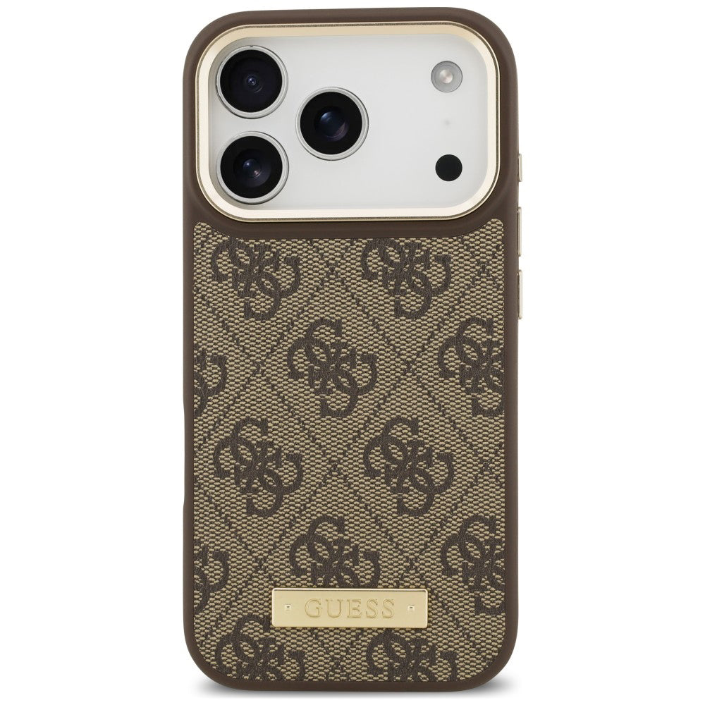 MagSafe Case for Apple iPhone 18 Pro Max / 17 Pro Max, Guess, 4G Logo Plate, Brown