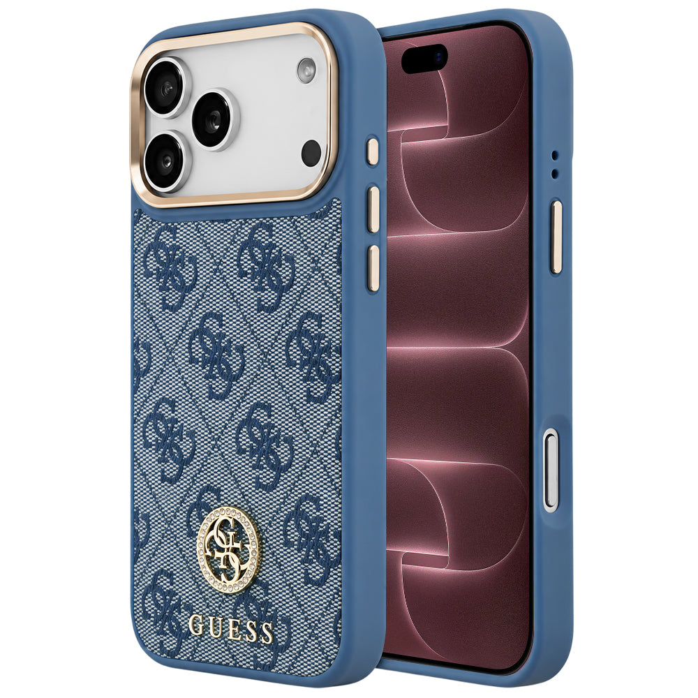MagSafe-Hülle für Apple iPhone 18 Pro Max / 17 Pro Max, Guess, 4G Strass Logo, Blau