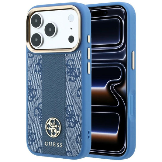 MagSafe-Hülle für Apple iPhone 18 Pro Max / 17 Pro Max, Guess, 4G Stripe Rundes Klassisches Logo, Blau