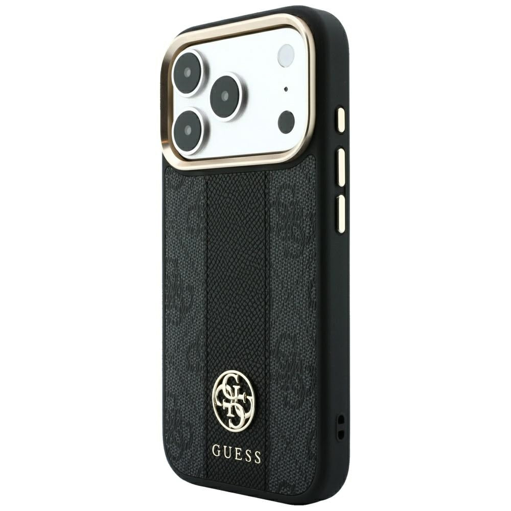 MagSafe-Hülle für Apple iPhone 18 Pro Max / 17 Pro Max, Guess, 4G Stripe Rundes Klassisches Logo, Schwarz