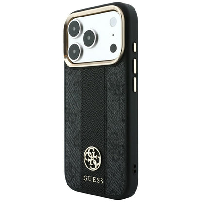 MagSafe-Hülle für Apple iPhone 18 Pro Max / 17 Pro Max, Guess, 4G Stripe Rundes Klassisches Logo, Schwarz