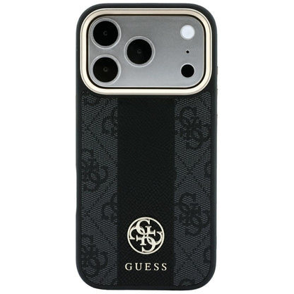 MagSafe-Hülle für Apple iPhone 18 Pro Max / 17 Pro Max, Guess, 4G Stripe Rundes Klassisches Logo, Schwarz