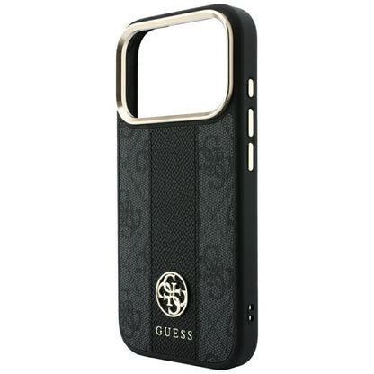 MagSafe-Hülle für Apple iPhone 18 Pro Max / 17 Pro Max, Guess, 4G Stripe Rundes Klassisches Logo, Schwarz