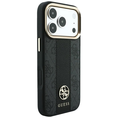 MagSafe-Hülle für Apple iPhone 18 Pro Max / 17 Pro Max, Guess, 4G Stripe Rundes Klassisches Logo, Schwarz