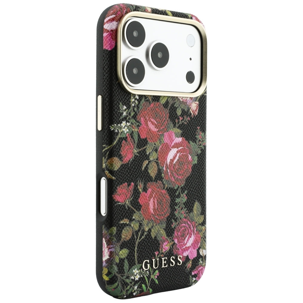 MagSafe-Hülle für Apple iPhone 18 Pro Max / 17 Pro Max, Guess, Blossom Roses Print, Schwarz
