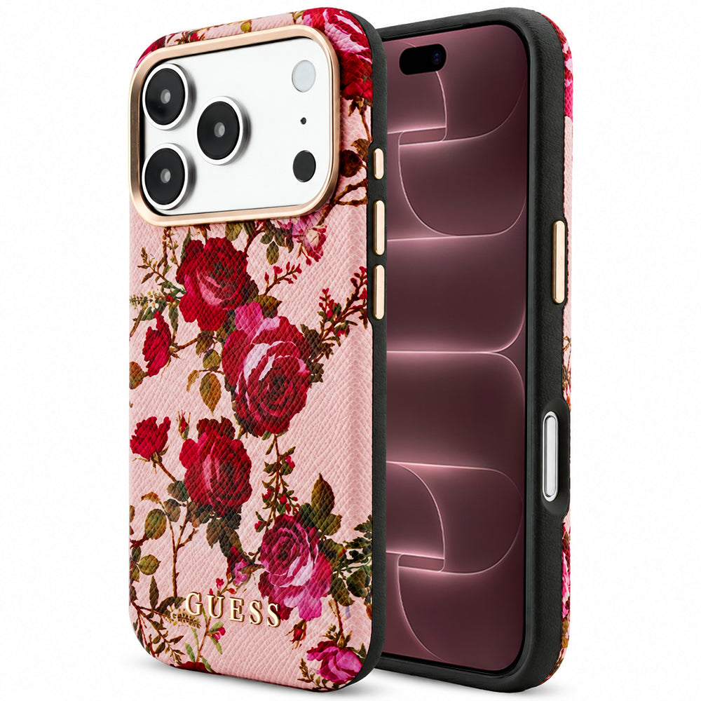 MagSafe Case for Apple iPhone 18 Pro Max / 17 Pro Max, Guess, Blossom Roses Print, Pink