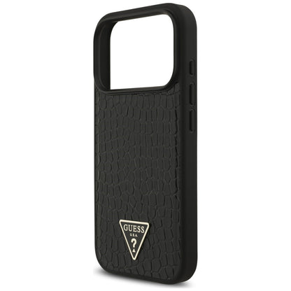 MagSafe Case for Apple iPhone 18 Pro Max / 17 Pro Max, Guess, Croco Triangle Logo, Black