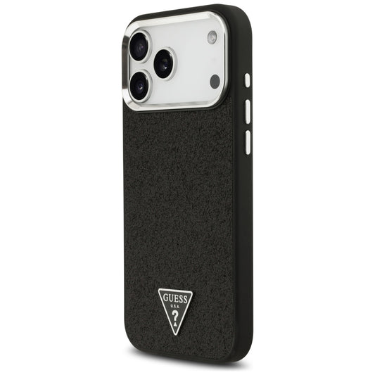 MagSafe-Hülle für Apple iPhone 18 Pro Max / 17 Pro Max, Guess, Glitter-Dreieck-Logo, Schwarz