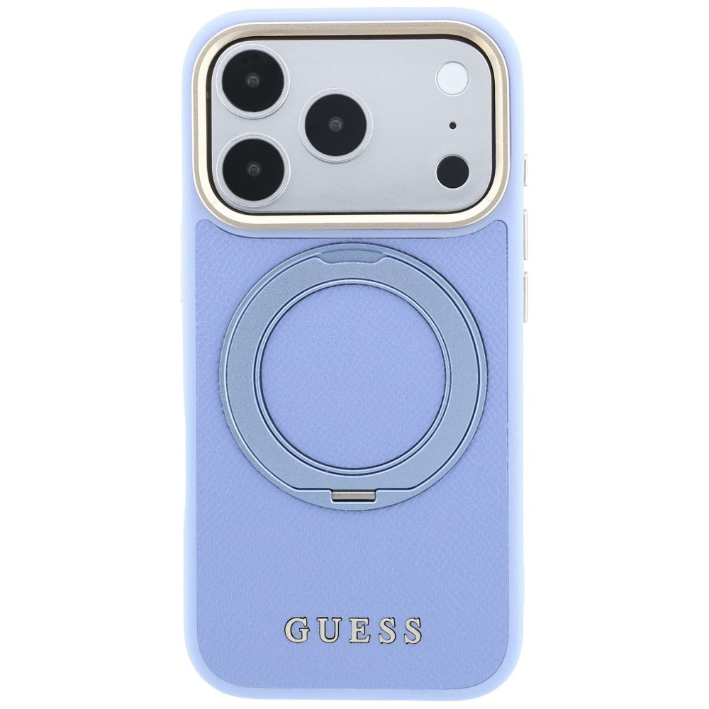 MagSafe-Hülle für Apple iPhone 18 Pro Max / 17 Pro Max, Guess, Grained Ring Stand 360 Classic, Bleu