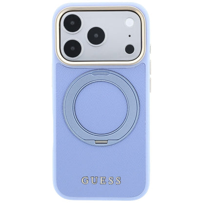 MagSafe-Hülle für Apple iPhone 18 Pro Max / 17 Pro Max, Guess, Grained Ring Stand 360 Classic, Bleu