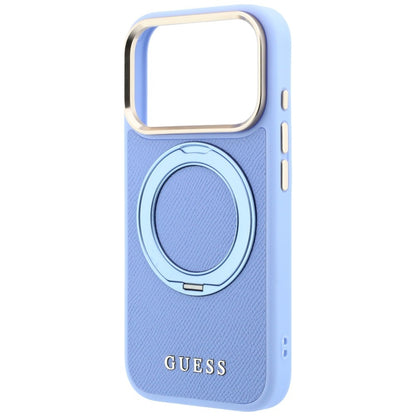 MagSafe-Hülle für Apple iPhone 18 Pro Max / 17 Pro Max, Guess, Grained Ring Stand 360 Classic, Bleu
