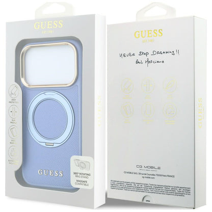 MagSafe-Hülle für Apple iPhone 18 Pro Max / 17 Pro Max, Guess, Grained Ring Stand 360 Classic, Bleu
