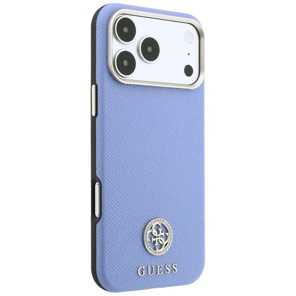 MagSafe Case for Apple iPhone 18 Pro Max / 17 Pro Max, Guess, Grained Round Strass Logo, Blue