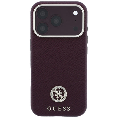 MagSafe-Hülle für Apple iPhone 18 Pro Max / 17 Pro Max, Guess, genarbtes rundes Strass-Logo, Weinrot