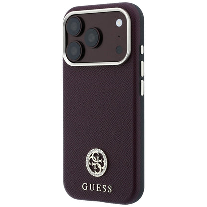MagSafe-Hülle für Apple iPhone 18 Pro Max / 17 Pro Max, Guess, genarbtes rundes Strass-Logo, Weinrot