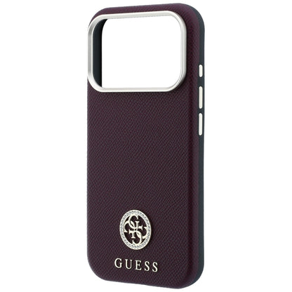 MagSafe-Hülle für Apple iPhone 18 Pro Max / 17 Pro Max, Guess, genarbtes rundes Strass-Logo, Weinrot