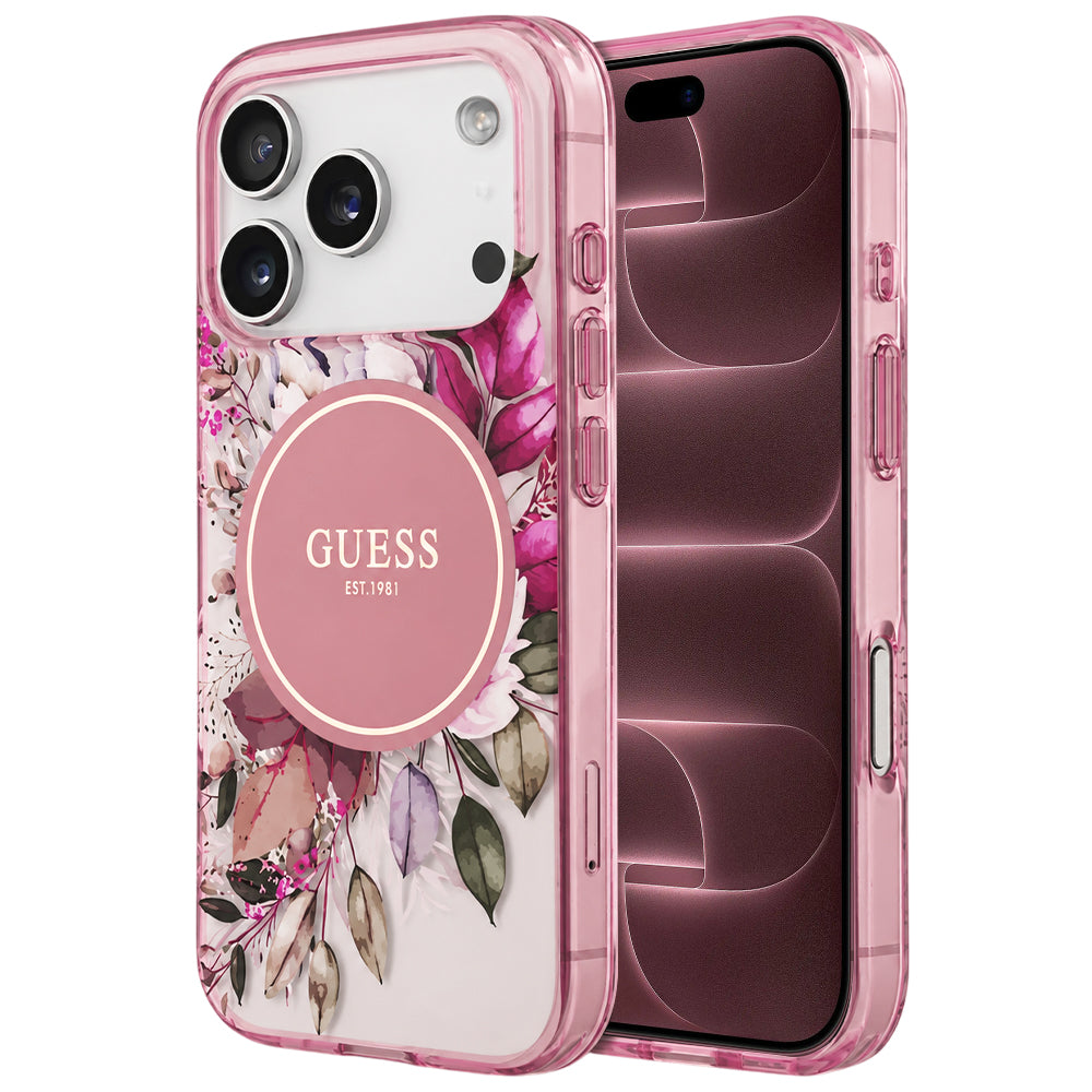 MagSafe Case for Apple iPhone 18 Pro Max / 17 Pro Max, Guess, IML Flower & Tonal Circle, Pink